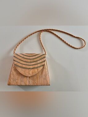 J.Renee Peach Gold-Tone Trapezoidal Snakeskin Textured Shoulder Crossbody Purse